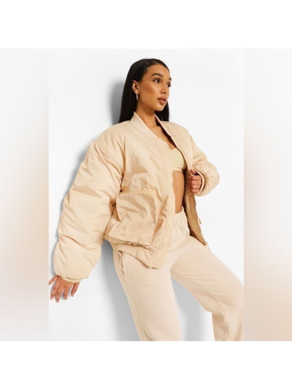 BOOHOO Oversized Pocket Detail Bomber Jacket